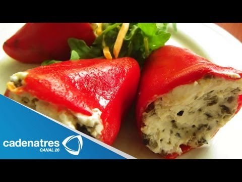 Receta para preparar pimientos rojos rellenos de queso de cabra. Receta de pimientos