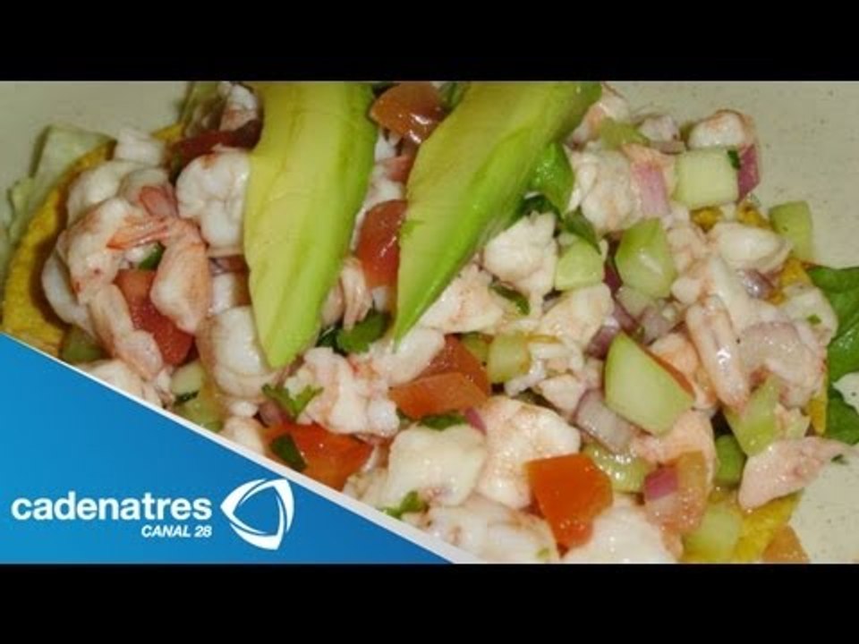 Receta para preparar tostadas de camarón con mango. Receta de tostadas / Camarón con mango