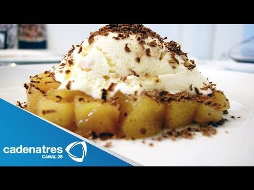 Receta de manzanas pochadas con helado de yogurt. Postres fáciles / Postres mexicanos