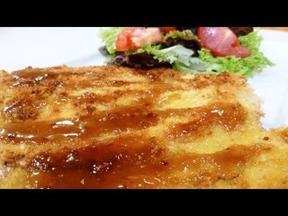 Receta de pechuga empanizada con salsa maple y mostaza. Pechuga empanizada / Salsa