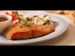 Receta de Salmón a la parrilla con mostaza en crema de setas