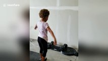 Incredible feat: Four-year-old performs series of hand-stand pushups