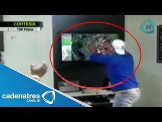 Aficionado brasileño rompe televisión al festejar la victoria de su equipo ante Chile