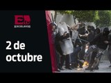 Lanzan petardos, bombas molotov y piedras a policías en marcha 2 de octubre