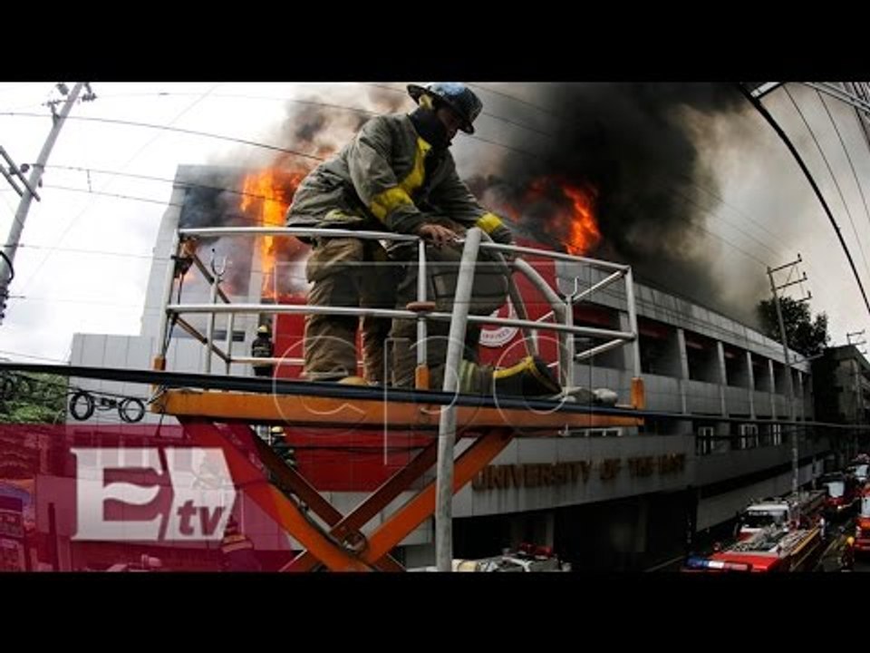 Gran incendio en campus universitario de Manila...