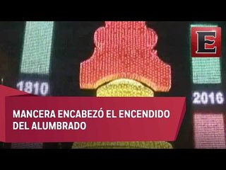 Detalles del alumbrado patrio en el Zócalo Capitalino