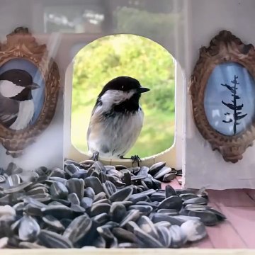 Trop mignon la maison de cet oiseau... remplie de graines !