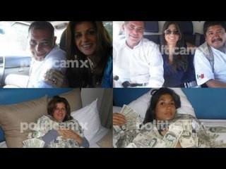 Mujeres cercanas a Gabino Cué posan cubiertas de billetes