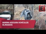 Marina asegura vehículos y armas largas ocultas en Tamaulipas