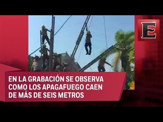 Video: Se accidentan bomberos en desfile revolucionario