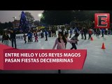 Chicos y grandes se divierten en pista de hielo de la Benito Juárez