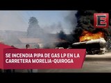 Se incendia pipa de combustible en Michoacán