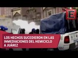 Encapuchados encienden cohetón dentro de patrulla de la SSP