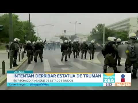 Manifestantes intentan derribar estatua de Truman en Atenas | Noticias con Francisco Zea