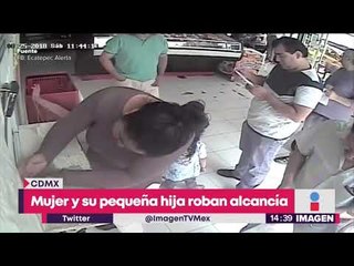 Mamá e hija de 5 años se roban alcancía de tienda | Noticias con Yuriria Sierra
