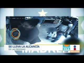 Señora se roba alcancía de propinas en tienda, su hija pequeña la ayuda | Noticias con Zea