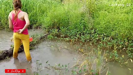 Beautiful Girl Fishing Amazing Fishing - How To Catch Fish By Hand  - LacRang 02