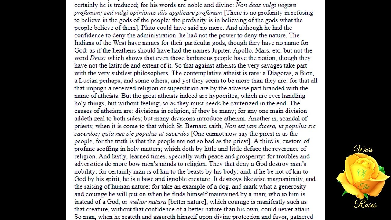 Sir  Francis Bacon’s essay “Of Atheism”