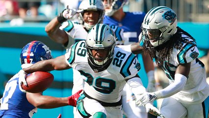 Mike Adams halts Giants drive with red-zone INT