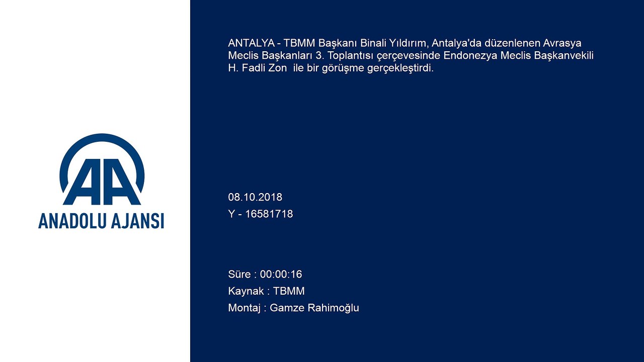 TBMM Başkanı Yıldırım, Endonezya Meclis Başkanvekili Zon ile görüştü - ANTALYA