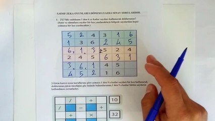 5. Sınıf ZEKA OYUNLARI 1. Dönem 1. Yazılı Soruları ve Çözümü 2018