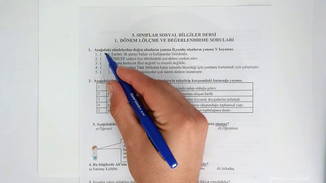 5. Sınıf SOSYAL BİLGİLER 1. Dönem 1. Yazılı Soruları ve Çözümü 2019