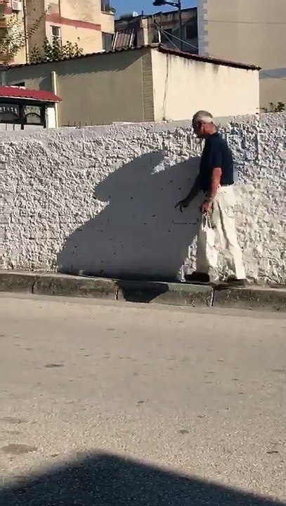 Cet homme ne veut pas marcher sur la route et s...