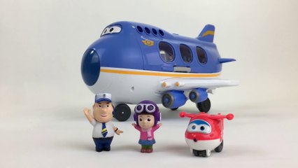 Super Wings Transforming Robots Ride Big Wing Jumbo Jet with Jimbo