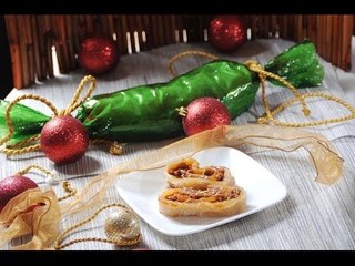 Rollo de guayaba con cajeta y nuez