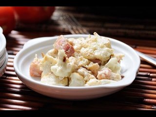 Huevos revueltos con panceta y coliflor