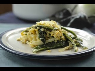 Huevos revueltos con rajas y elote