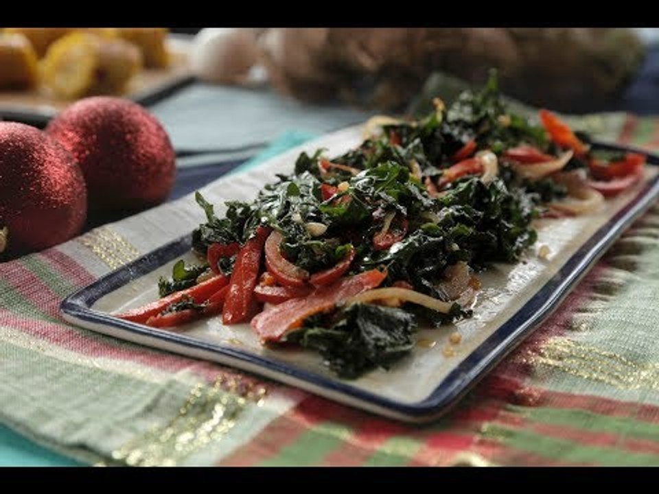 Ensalada caliente de kale con pimientos