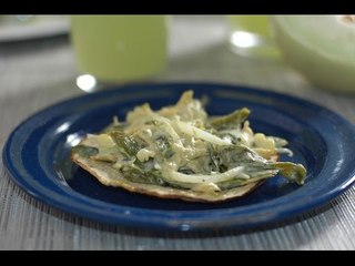 Chicken and poblano chili pepper tostadas