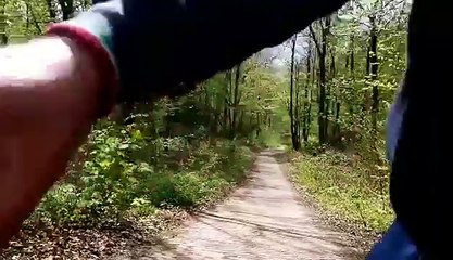 riding at high speed down hill when pedestrian walks out