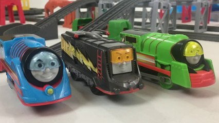 Turbo Thomas, Diesel and Percy Race in Trackmaster Layout from Big World Big Adventures Playsets