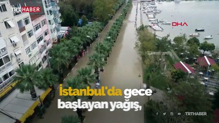 İstanbul Silivri'de su altında kalan sahil yolu havadan görüntülendi