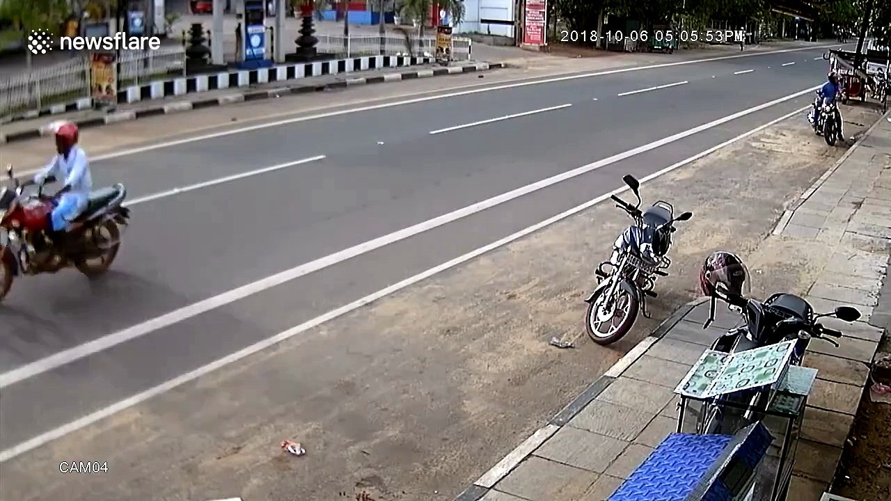 Moove out the way! Motorbike rider escapes serious injury after collision with cow