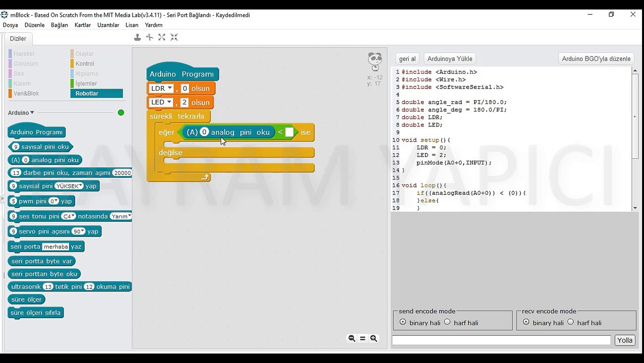 mBlock ile Arduino 5.DERS SOKAK LAMBASI UYGULAMASI #2 KODLAMASI