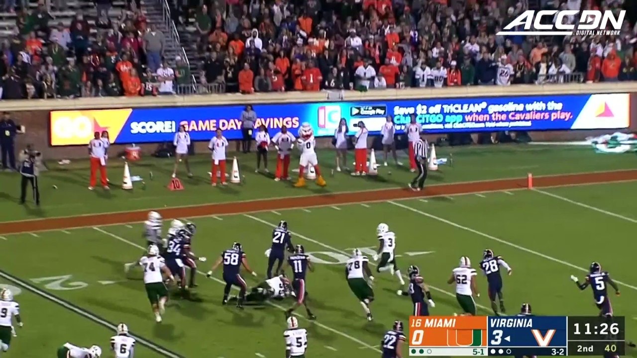 UVA DB Juan Thornhill Runs Through Ref On Interception Return