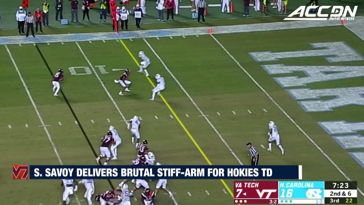 Virginia Tech WR Sean Savoy Delivers Brutal Stiff Arm For Hokies TD vs. UNC