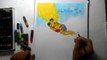 How to draw three boys are swimming in the pond l scenery drawing with oil pastels _ step by step (250)