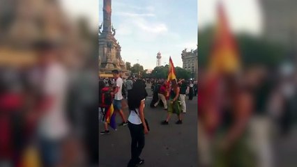 Hombre con la bandera de España es retenido por los Mossos