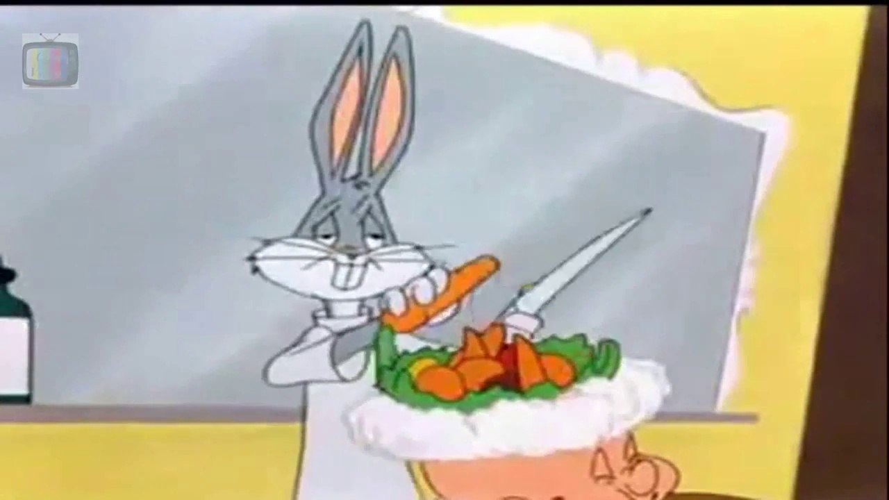 Bugs Bunny makes fruit salad on Elmer Fudds head