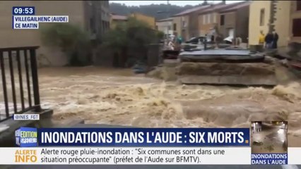Scène incroyable, ce pont a été coupé en deux par la puissance des eaux à Villegailhenc dans l'Aude