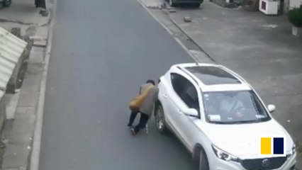 Insurance scammer realises he’s being recorded by CCTV camera