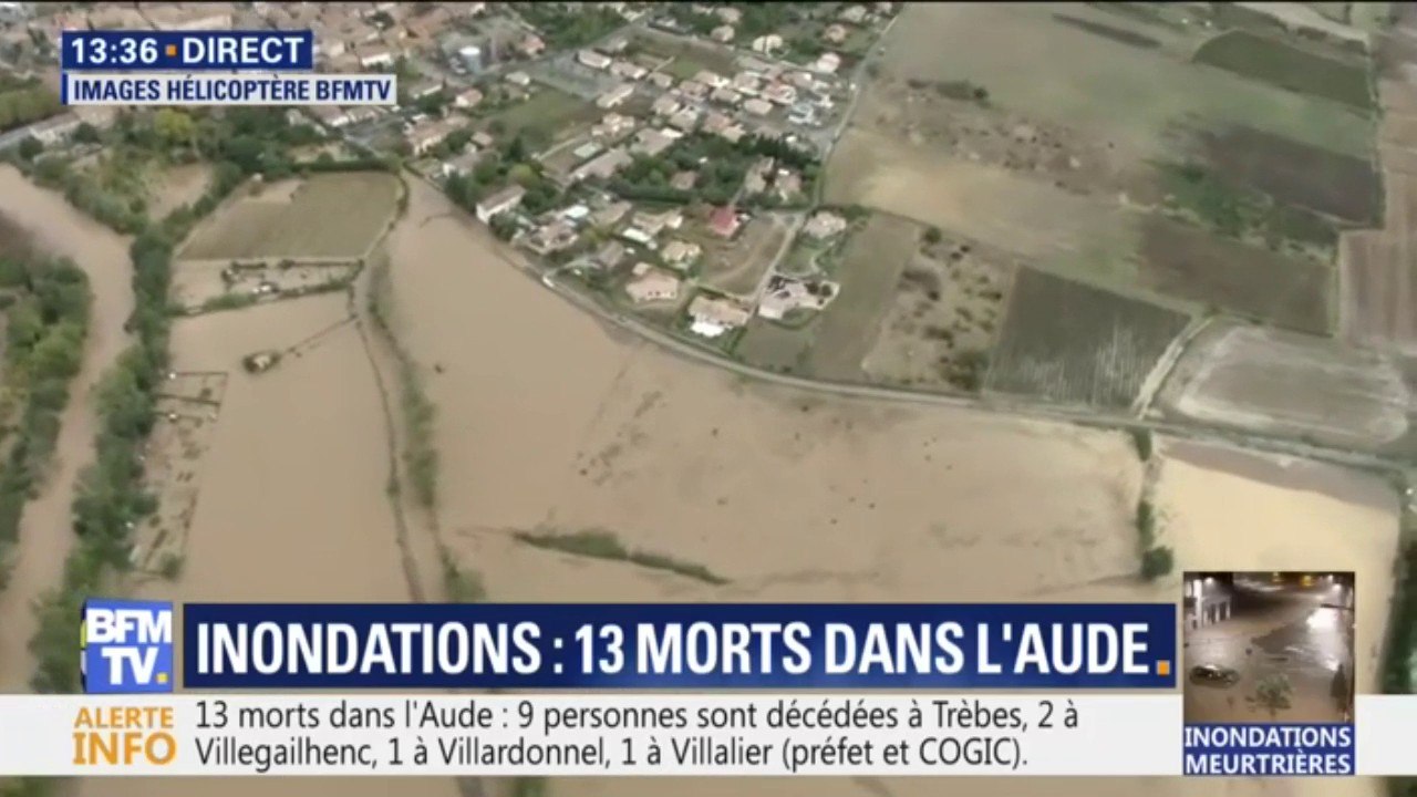 Les images impressionnantes des inondations dans l'Aude filmées vus du ciel