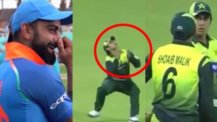 கேட்ச்சை விட்ட பாகிஸ்தான் வீரர்கள்.. சிரித்த யுவராஜ், கோலி- வீடியோ