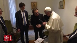 Pope Francis meets Wednesday with singer Paul David Hewson - Bono Vox of U2 fame - who expressed his support for the Pontifical Foundation Scholas Occurrentes,