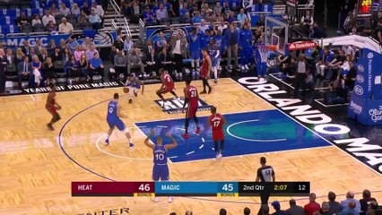 Evan Fournier finishes through contact in the second quarter