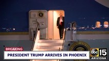 President Trump exits Air Force One, departs for Scottsdale hotel